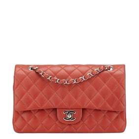CHANEL Coco Mark Matelasse 25 Double Flap Chain Shoulder Bag in Red Caviar Skin for Women