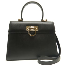 Salvatore Ferragamo Gancini Handbag in Saffiano Leather, Black, AF212181, 253012