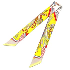 Hermes HERMES Twilly Saddlemaker's Bouquet Jaune 2025SS Vif Rouge Silk Women's Scarf Muffler