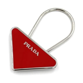PRADA Keychain M713 Red Silver Metal Bag Charm Keyring for Women