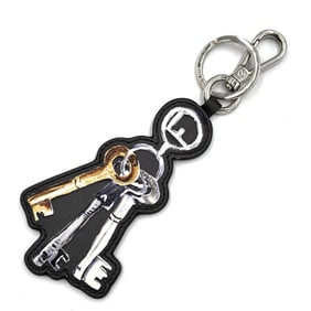 FENDI Key Motif Charm Keychain Black White Leather Bag Ring Women Men