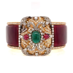 11.47 Ct. Diamond, Ruby, and Emerald Bangle