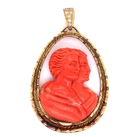 18K Yellow Gold Italian Coral Gemini Pendent