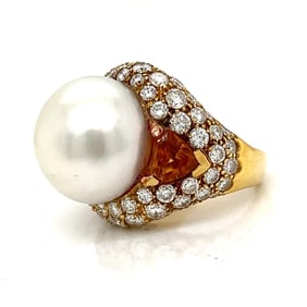 18K Yellow Gold South Sea Pearl Citrine and Diamond Ring