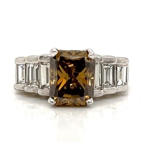 Platinum 2.69 Ct Champagne Diamond Engagement Ring