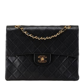 Chanel Matelasse 25 Coco Mark Double Flap Handbag Chain Shoulder Bag Black Lambskin Women's CHANEL
