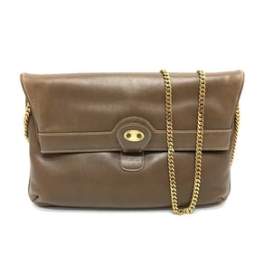 CELINE Vintage Chain Clutch Shoulder Bag with Logo Hardware, Brown Leather, Women's
