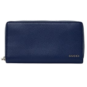 Gucci Men's Long Leather Wallet, Blue, 77115, with Round Zipper and Silver Hardware