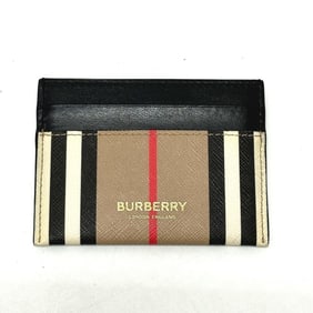 BURBERRY Check Logo Business Card Case, Pass Leather, Women's, Beige