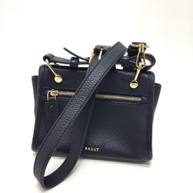 BALLY Logo 2-Way Shoulder Bag in Navy Leather