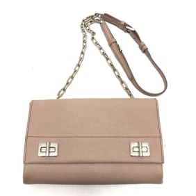 PRADA BT955X Logo/Shoulder Chain Shoulder Bag in Saffiano Leather, Beige