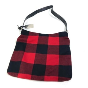CELINE Check Shoulder Bag in Cotton and Leather, Red