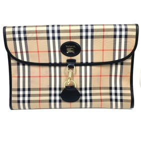 BURBERRY Logo Check Pouch Clutch Bag in Canvas/Leather, Unisex, Beige