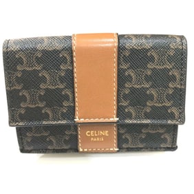 CELINE Triomphe Small Trifold Compact Wallet, PVC/Leather, Women's, Brown
