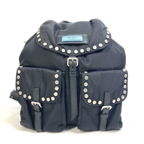 PRADA 1BZ811 Logo Studs Backpack in Nylon, Men's, Black