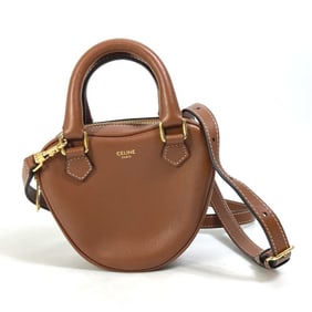 CELINE Heart Medium Logo 2-Way Handbag/Pochette/Shoulder Bag in Brown Leather for Women