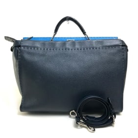 FENDI 7VA388 Selleria Peekaboo 2-Way Shoulder Bag, Business Leather, Men's, Navy x Blue