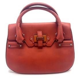 Salvatore Ferragamo 7899 Handbag in Leather and Wood, Terracotta Red