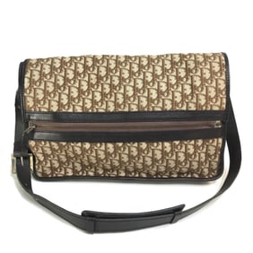 Christian Dior Trotter Vintage Two-Flap Messenger Shoulder Bag in Leather/Canvas, Beige/Brown