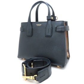 BURBERRY Small Banner 2-Way Handbag 4023700, Calfskin x Canvas, Black and Beige, Women's, 352783