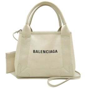BALENCIAGA Navy Cabas XS Handbag (390346) in Ivory Canvas and Calfskin, Women's (253268)