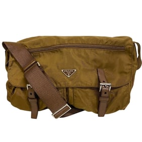PRADA BT1738 Prada Vera Line Nylon Triangle Plate Shoulder Bag, Women's, Brown
