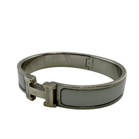 HERMES Click Clack PM Enamel Bangle Bracelet in Silver