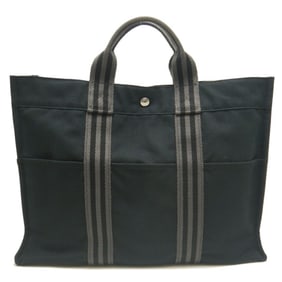 HERMES Foul Tote MM Bag, Cotton, Black and Gray, Men's, 253297