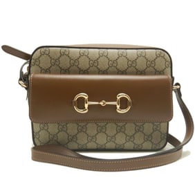 GUCCI Horsebit Shoulder Bag 645454, GG Supreme Canvas and Leather, Beige Brown, Women's, 253292