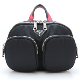 PRADA 1BZ049 Backpack in Nylon and Leather, Black Red, Women's, 352817