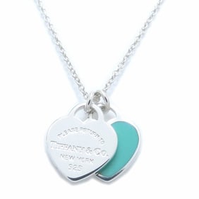 TIFFANY & Co. Return to Tiffany Double Heart Tag Necklace, Mini, Blue, 925 Sterling Silver, Women's,