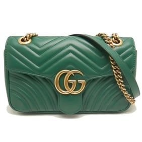 GUCCI GG Marmont Chain Shoulder Bag 443497, Green Leather, Women's, 253301