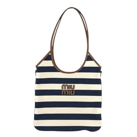 Miu Miu Miu shoulder bag in canvas and leather, blue, ivory, brown, women's, 5BG231 z7296