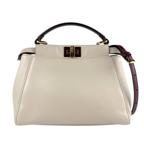 FENDI Peekaboo Mini Iconic Leather Handbag Shoulder Bag in Greige, Burgundy, and Gold, Women's,