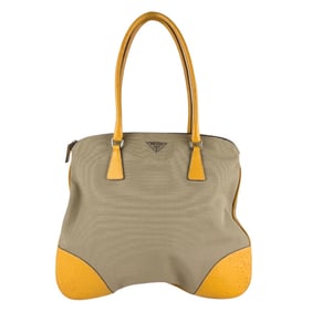 Prada Shoulder Bag, Canvas and Leather, Beige x Yellow, Women's, Z7414
