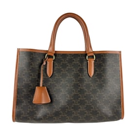 Celine Triomphe Mini Shoulder Bag in Horizontal Cabas Leather with Coated Canvas and Brown Leather,