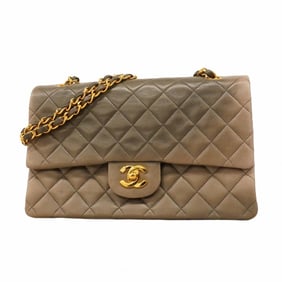 Chanel Shoulder Bag Matelasse Double Flap Chain Lambskin Gray Women's
