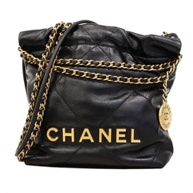Chanel 22 calfskin handbag with chain shoulder strap, black, 2-way bag for women