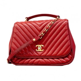Chanel Handbag V-Stitch Chain Shoulder Bag Lambskin Red Women's