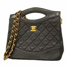 Chanel Matelasse Handbag with Chain Shoulder Strap, Black Lambskin, 2-Way Bag for Women