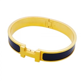 Hermes Click-Clack PM Bangle, GP Plated Gold, Blue, Women's