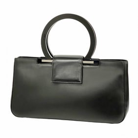 Salvatore Ferragamo Gancini Leather Handbag, Black, Women's