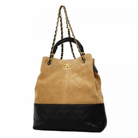 Chanel handbag, chain shoulder bag, Métiers d'Art, suede and calf leather, beige black, 2-way bag
