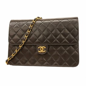 Chanel Matelasse Shoulder Bag with Chain Bag, Lambskin, Black, Women's, P1557788