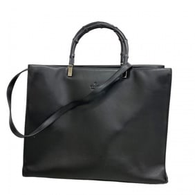 Gucci Bamboo Tote Bag 002 1033 Leather Black 2-Way for Men and Women