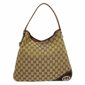 Gucci GG Canvas Interlocking G Shoulder Bag 169947 Brown Champagne Women's