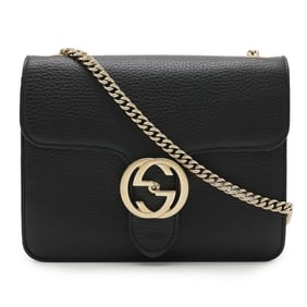 GUCCI Interlocking G Chain Shoulder Bag in Black Leather (510304)