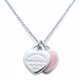 TIFFANY & Co. Return to Tiffany Double Heart Tag Necklace in Pink Sterling Silver for Women, 294376