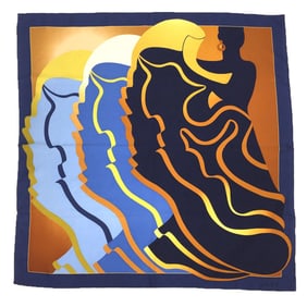LOEWE Scarf Muffler Carre 100% Silk Flamenco Navy Women's