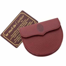 Cartier Must Line Coin Case Purse Leather Grained Bordeaux Dark Red